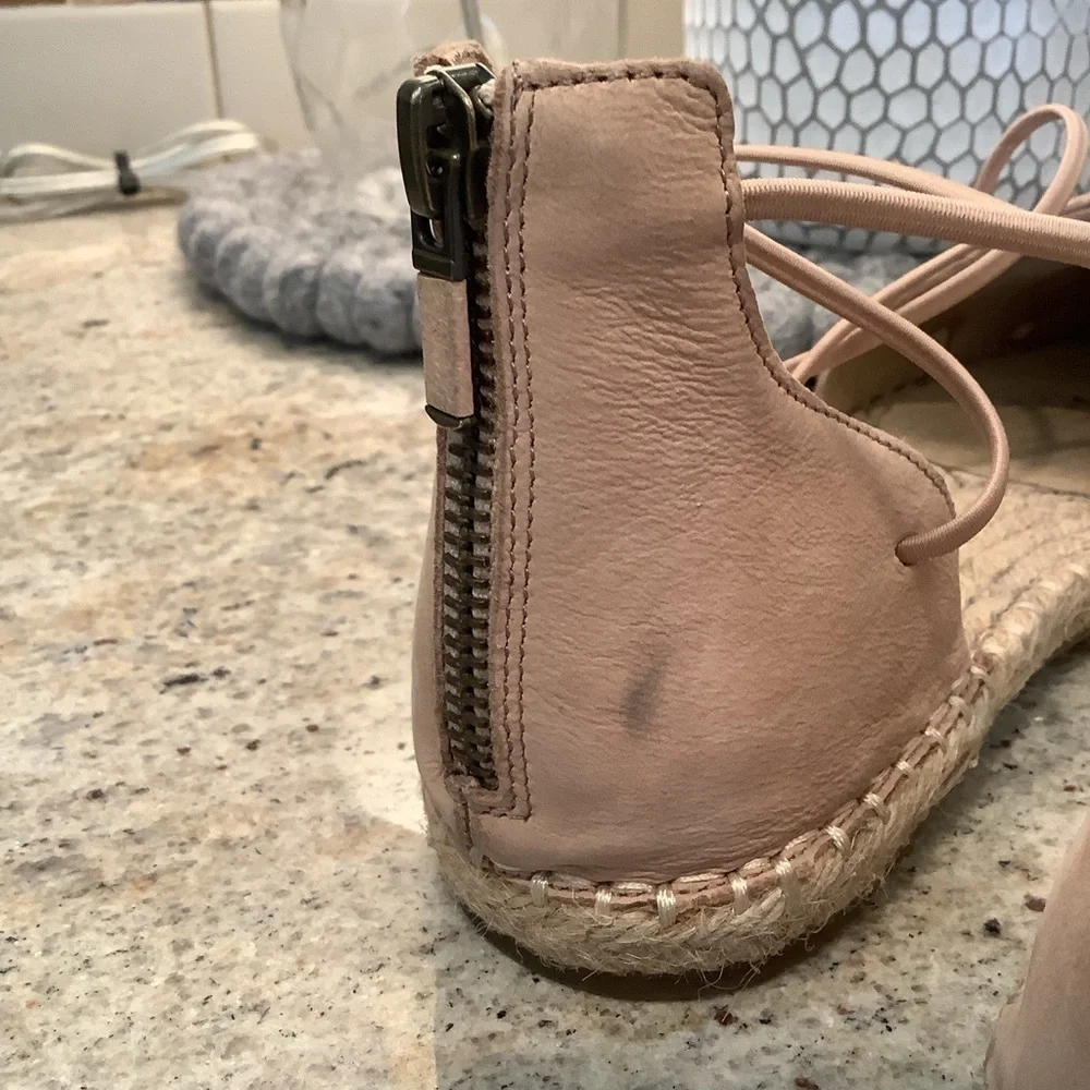 Eileen Fisher Tan Suede Espadrille Lace Up Flats Size 8